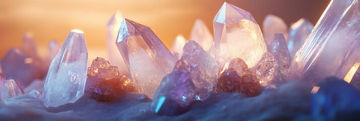 Poster - Subtle crystal flares glisten under soft diffused light in pastel hues at dusk
