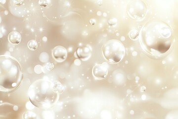 Poster - Soft beige background highlights shimmering pearls and bubbles, ideal for creative designs, digital art, or elegant presentations and invitations