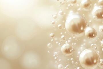 Poster - Soft beige backdrop features delicate pearls and bubbles, creating a tranquil and luxurious atmosphere suitable for various design applications