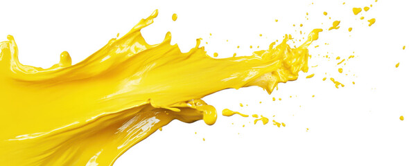 Poster - Vibrant yellow paint splash on a transparent background, showcasing dynamic liquid motion and creative artistic expression Concept of color, art, and design