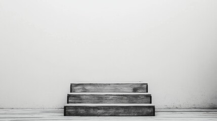 Wall Mural - Simple Wooden Steps Against a White Wall