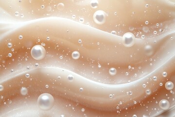 Poster - Soft waves of pale beige mingle with white tones and floating bubbles, creating a tranquil and elegant aesthetic suitable for design projects