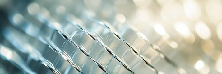 Poster - Distorted grid patterns on transparent plastic create an abstract texture in soft light