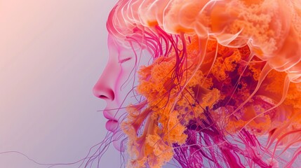 Aufkleber - Dreamlike artwork blending a serene human profile with vibrant jellyfish textures, creating an ethereal and surreal visual. Perfect for art and fantasy themes. AI generated.