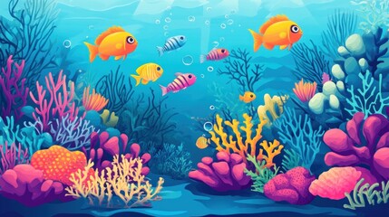 Naklejka na meble Tropical sea fishes swimming over a coral reef A vibrant underwater marine panorama in an aquarium or oceanarium