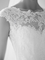 Poster - close up view of intricate lace details on a white wedding dress for a romantic celebration. generat