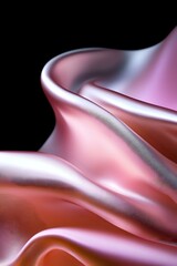 Poster - Smooth flowing curves of pink satin fabric create elegant waves and folds against dark background, highlighting luxurious textile surface with soft metallic sheen.
