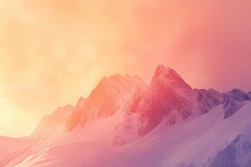 Poster - Colorful sunset over majestic snow capped mountains with soft clouds in the sky creating a serene atmosphere. Generative AI