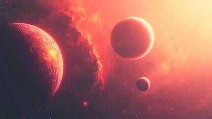 Poster - Exploring celestial mysteries cosmic planets in space digital art vibrant universe wide-angle view astronomy concepts