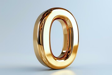Poster - Golden number zero in metallic finish with reflective surface and soft shadow on light background, suitable for luxury typography and design projects.