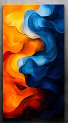 Wall Mural - A painting of a blue and orange wave