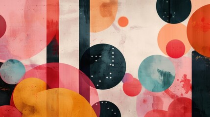 Aufkleber - A colorful abstract design featuring overlapping circles in various hues like orange, blue, and red, creating a modern artistic aesthetic. AI generated.
