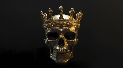 Poster - A golden crown floating in the air on a black background, front view, in a simple and minimalistic style generative ai. Gilded Skeleton Kings. Illustration