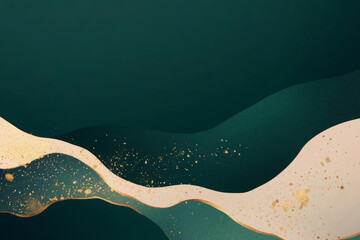 Elegant green and gold abstract background with flowing waves and textures