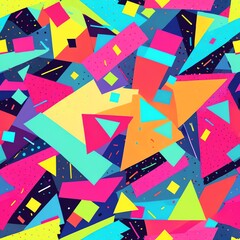 Sticker - Vibrant Geometric Abstract Art: A Colorful Composition of Shapes and Patterns