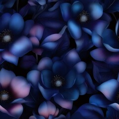 Canvas Print - Dark blue flowers, seamless pattern.