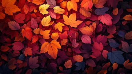 Poster - Autumn leaves in various shades of red, orange, and purple.