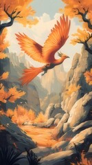 Wall Mural - Phoenix soaring through autumnal canyon.