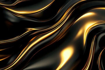 Poster - Luxurious black and gold waves create elegant abstract background with flowing metallic curves and smooth glossy texture for luxury design projects.