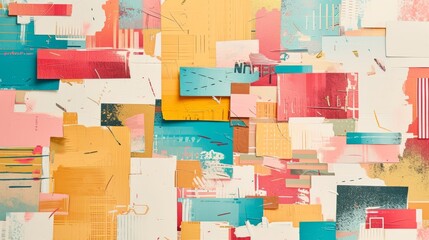 Aufkleber - A pastel-toned abstract collage with overlapping shapes, textures, and a creative design aesthetic. Ideal for backgrounds, art prints, and graphic projects. AI generated.