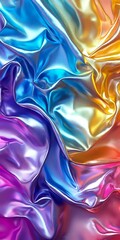 Poster - Luxurious multicolored silk fabric with flowing folds creating abstract pattern in blue, purple, gold and pink tones, metallic sheen effect for luxury backgrounds.