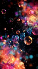 Poster - Magical soap bubbles floating in cosmic space with colorful nebula background, glowing transparent spheres creating dreamy galaxy atmosphere.