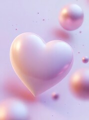 Wall Mural - Pink heart and spheres floating on pastel background.