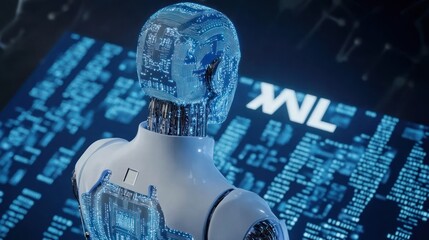 Poster - Futuristic Robot Analyzing  Data Streams: A Glimpse into AI's Potential
