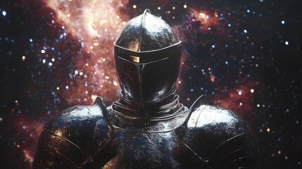 Poster - Detailed view of a medieval suit of armor on display in a museum. generative ai. Nebula-Infused Armor. Illustration