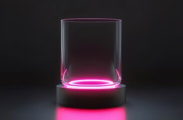 Wall Mural - Empty glass on illuminated base, pink light.