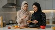 © Maxter Creative - woman in gown preparing ramadan iftar meal with dates and spices at home with family at sunset