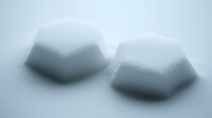Poster - Two minimalist ice cubes in soft focus casting gentle shadows on light surface, creating serene atmospheric composition for beverage and cooling concepts.