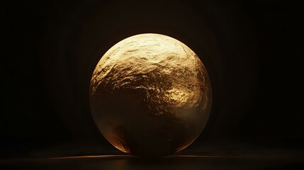 Poster - Mysterious glowing golden sphere with textured surface against dark background creates dramatic atmosphere for mystical and fantasy concepts.