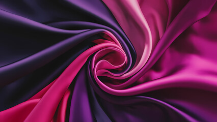 Poster - A Smooth Flowing Piece of Silk Satin Captured in a Close-up Shot Featuring a Gradient of Dark Purple, Pink, and Magenta Colors - Digital Art