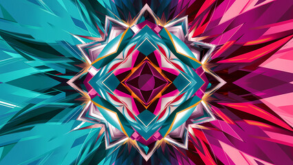 Poster - An Abstract Background Featuring a Vibrant Geometric Pattern With the Geometric Shapes Are Intricately Designed With Sharp Edges and Smooth Curves - Digital Art