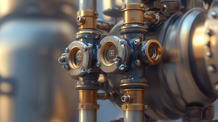 Poster - A close-up of a high-performance high-pressure water pump with brass fittings and robust motor.