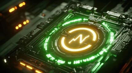 Poster - A glowing circuit board with a digital energy symbol in the center.