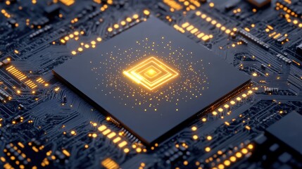 Poster - A glowing circuit board with a digital energy symbol in the center.