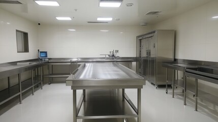 Poster - A high-tech pharmaceutical factory with stainless steel processing equipment.