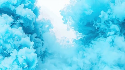 Poster - Soft light blue smoke swirls elegantly against a deep black backdrop, creating a mesmerizing visual contrast.