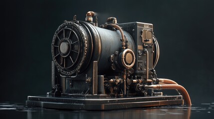 Poster - A powerful high-pressure water pump with metal casing and industrial-grade hoses.