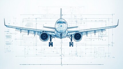 Fototapete - Technical blueprint of an aircraft design showcasing detailed structure and specifications for aviation enthusiasts. Generative AI