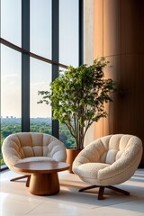 Poster - Large window with natural light illuminating a photo on display inside a modern indoor space