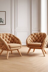 Poster - Pair of simple chairs positioned in a room with a plain wall and natural lighting