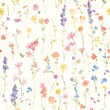© Mira Studio - Seamless pattern of watercolor painting of colorful wildflowers for a serene garden scene