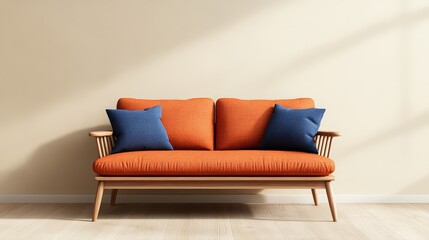 Poster - Couch with two pillows on it in a bright living room setting with natural light