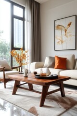 Poster - White area rug on wooden floor creating a cozy and inviting living space atmosphere