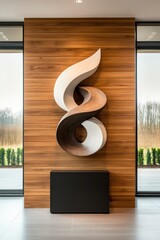 Poster - Large wooden sculpture displayed in a well-lit room with a large window and natural light streaming in