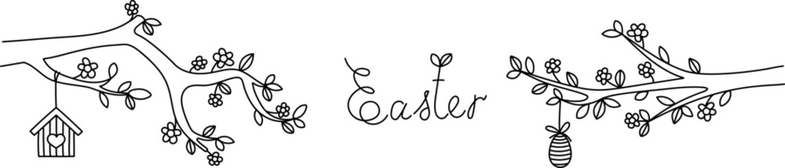 Wall Mural - line floral easter border