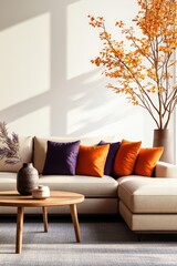 Aufkleber - modern living room interior design featuring a couch tree and decorative photo on the wall